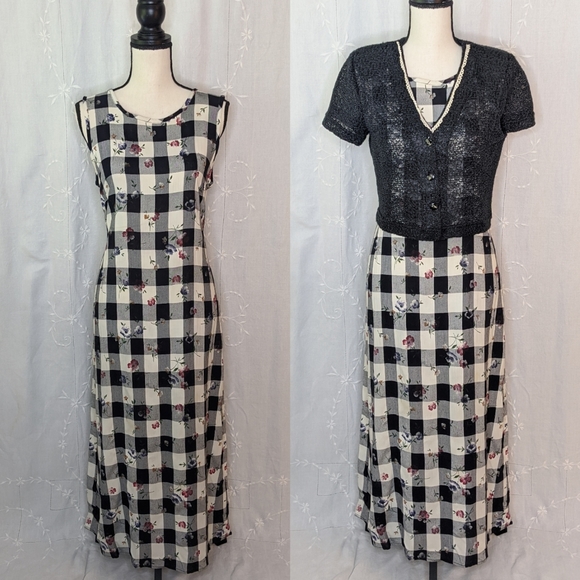 Enfocus Studio Dresses & Skirts - VTG En Focus 2 Pc Set- Plaid Maxi & Crop Cardigan